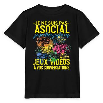 Pas Asocial Jeux Vidéos Humour Cadeau Ado Gamer - T-shirt bio MINI CREATOR Stanley/Stella Enfant - noir - Devant - Mikhail (115cm)