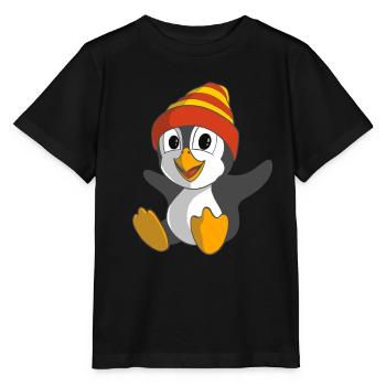 Funny penguin with winter hat - Stanley/Stella MINI CREATOR Kids’ T-Shirt - black - Front - Mikhail (115cm)