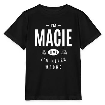 Macie Personalized Name - Stanley/Stella MINI CREATOR Kids’ T-Shirt - black - Front - Mikhail (115cm)
