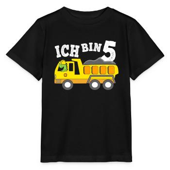 5 Jahre Jungen Geburtstagsgeschenk Dino Kipplaster - Stanley/Stella Kinder T-Shirt MINI CREATOR  - Schwarz - Vorne - Mikhail (115cm)