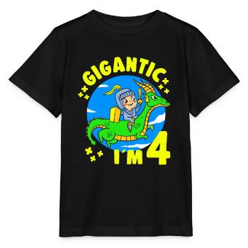 4 Years Old Birthday Knight Dragon 4th B-Day Party - Stanley/Stella MINI CREATOR Kids’ T-Shirt - black - Front - Mikhail (115cm)