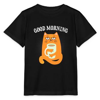 Funny Cats Good Morning Design - Stanley/Stella MINI CREATOR Kids’ T-Shirt - black - Front - Mikhail (115cm)