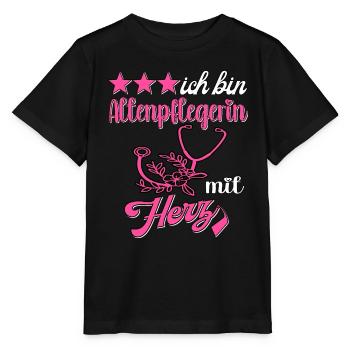 Pflegerin Altenpflegerin mit Herz Pflegekraft - Stanley/Stella Kinder T-Shirt MINI CREATOR  - Schwarz - Vorne - Mikhail (115cm)