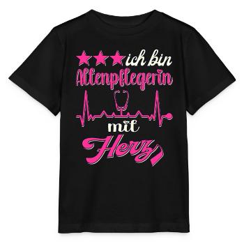 Pflegerin Altenpflegerin mit Herz Pflegekraft - Stanley/Stella Kinder T-Shirt MINI CREATOR  - Schwarz - Vorne - Mikhail (115cm)