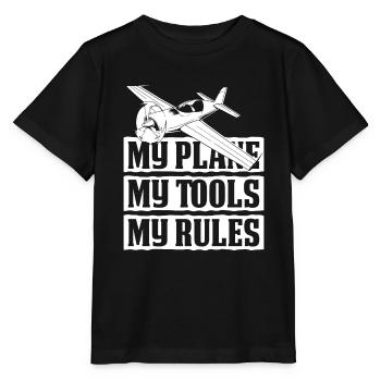 Vliegtuigmonteur tong - Stanley/Stella Kinder-T-shirt MINI CREATOR  - zwart - Voor - Mikhail (115cm)