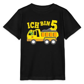 Geburtstagsgeschenk 5. Geburtstag Dino Kipplaster - Stanley/Stella Kinder T-Shirt MINI CREATOR  - Schwarz - Vorne - Mikhail (115cm)