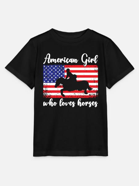 Amerikanisches Mädchen, das Arabische Pferde liebt - Stanley/Stella Kinder T-Shirt MINI CREATOR  - Schwarz