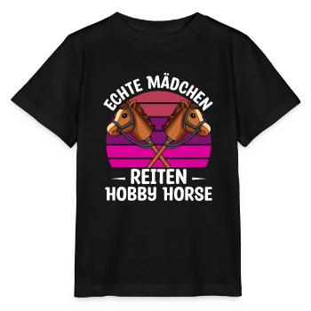 Hobby Horsing Echte Mödchen reiten Hobby Horse - Stanley/Stella Kinder T-Shirt MINI CREATOR  - Schwarz - Vorne - Mikhail (115cm)