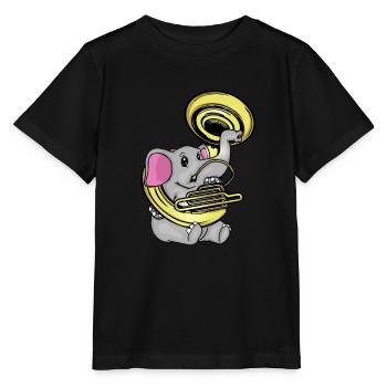Sousaphone Music Big Band Orchestra Cute Elephant - Stanley/Stella MINI CREATOR Kids’ T-Shirt - black - Front - Mikhail (115cm)