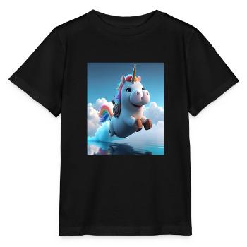Cute Rainbow Unicorn Otter Riding A Unicorn - Stanley/Stella Kinder T-Shirt MINI CREATOR  - Schwarz - Vorne - Mikhail (115cm)