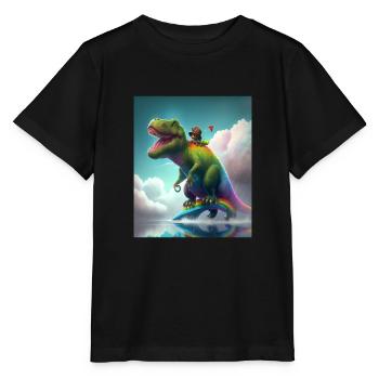 Drôle de dessin animé Loutres Loutre Chevauchant Dinosaure Vert - T-shirt bio MINI CREATOR Stanley/Stella Enfant - noir - Devant - Mikhail (115cm)