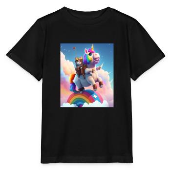 Cute Rainbow Unicorn Otter Riding A Unicorn - Stanley/Stella Kinder T-Shirt MINI CREATOR  - Schwarz - Vorne - Mikhail (115cm)