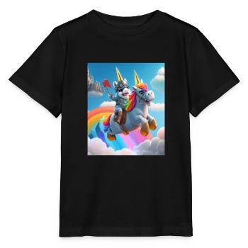 Cute Rainbow Unicorn Otter Riding A Unicorn - Stanley/Stella Kinder T-Shirt MINI CREATOR  - Schwarz - Vorne - Mikhail (115cm)