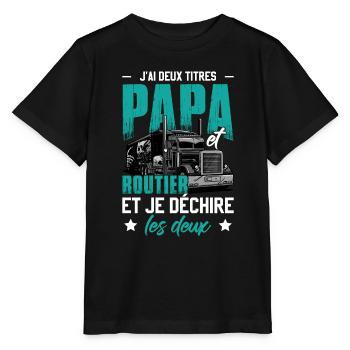 Camion | Chaffeur | Poids Lourd | Papa Routier - T-shirt bio MINI CREATOR Stanley/Stella Enfant - noir - Devant - Mikhail (115cm)