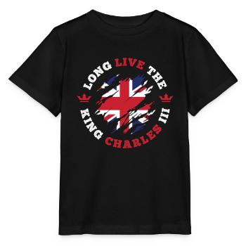King Charles 3. Krönung der britischen Flagge - Stanley/Stella Kinder T-Shirt MINI CREATOR  - Schwarz - Vorne - Mikhail (115cm)