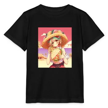 Anime Girl Wearing Sombrero Anime Girl Wearing - Stanley/Stella MINI CREATOR Kids’ T-Shirt - black - Front - Mikhail (115cm)