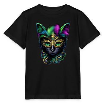 Mardi Gras Katze Narrenmaske Mardi Gras Katze - Stanley/Stella Kinder T-Shirt MINI CREATOR  - Schwarz - Vorne - Mikhail (115cm)