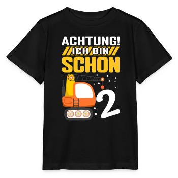 Achtung! Ich bin schon 2 - Bagger Baustelle Geburt - Stanley/Stella Kinder T-Shirt MINI CREATOR  - Schwarz - Vorne - Mikhail (115cm)