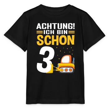 Achtung! Ich bin schon 3 - Bagger Baustelle Geburt - Stanley/Stella Kinder T-Shirt MINI CREATOR  - Schwarz - Vorne - Mikhail (115cm)