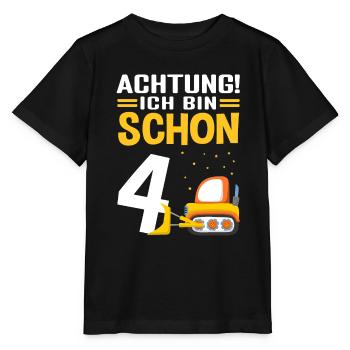 Achtung! Ich bin schon 4 - Bagger Baustelle Geburt - Stanley/Stella Kinder T-Shirt MINI CREATOR  - Schwarz - Vorne - Mikhail (115cm)