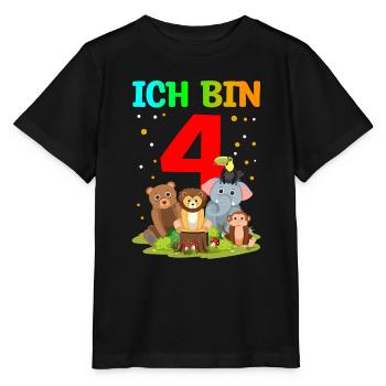 Ich bin 4 - Tiere Farm Zoo Geburtstgskind Geschenk - Stanley/Stella Kinder T-Shirt MINI CREATOR  - Schwarz - Vorne - Mikhail (115cm)