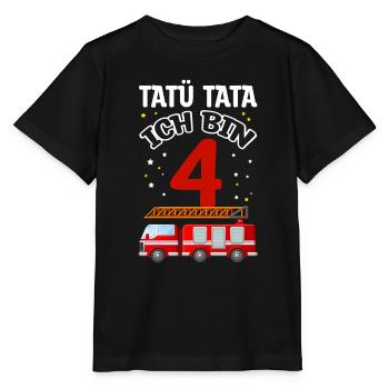 Tatü Tata - Ich bin 4 - Feuerwehr Feuerwehrauto Ge - Stanley/Stella Kinder T-Shirt MINI CREATOR  - Schwarz - Vorne - Mikhail (115cm)