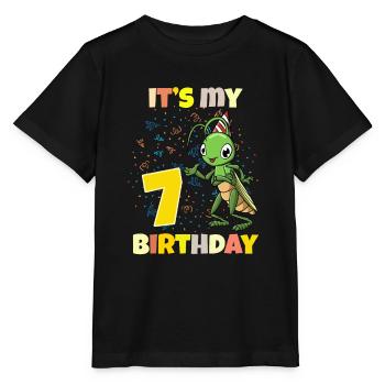 C’est ma sauterelle de 7ème anniversaire - T-shirt bio MINI CREATOR Stanley/Stella Enfant - noir - Devant - Mikhail (115cm)