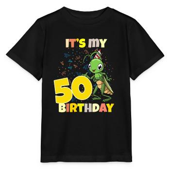 C’est ma sauterelle de 50 ans - T-shirt bio MINI CREATOR Stanley/Stella Enfant - noir - Devant - Mikhail (115cm)