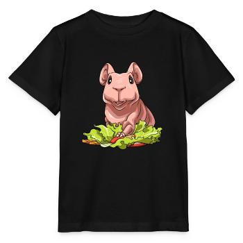 Nacktmeerschweinchen mit Salat - Stanley/Stella Kinder T-Shirt MINI CREATOR  - Schwarz - Vorne - Mikhail (115cm)