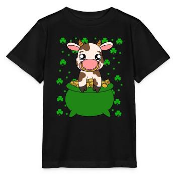 Cute cow shamrocks Saint Patrick's Day - Stanley/Stella MINI CREATOR Kids’ T-Shirt - black - Front - Mikhail (115cm)