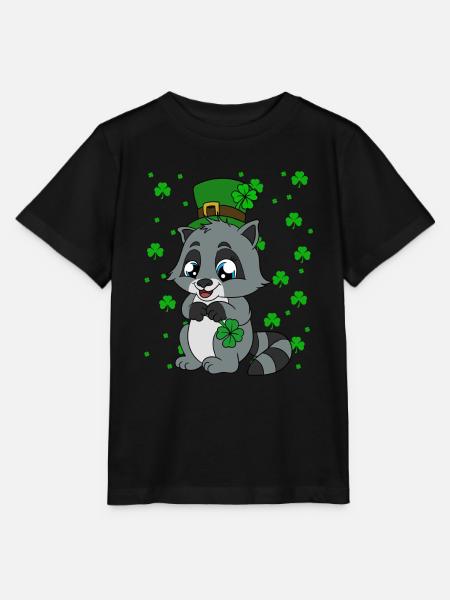 Waschbär Kleeblätter Saint Patrick's Day - Stanley/Stella Kinder T-Shirt MINI CREATOR - Schwarz