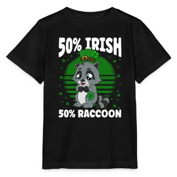 Raccoon Clover Leaves Saint Patrick's Day - Stanley/Stella MINI CREATOR Kids’ T-Shirt - black - Front - Mikhail (115cm)