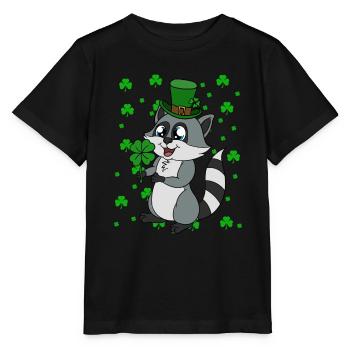 Raccoon Clover Leaves Saint Patrick's Day - Stanley/Stella MINI CREATOR Kids’ T-Shirt - black - Front - Mikhail (115cm)