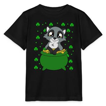Raccoon Clover Leaves Saint Patrick's Day - Stanley/Stella MINI CREATOR Kids’ T-Shirt - black - Front - Mikhail (115cm)