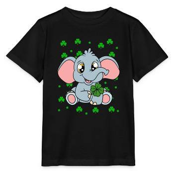 Cute elephant shamrocks St. Patrick's Day - Stanley/Stella MINI CREATOR Kids’ T-Shirt - black - Front - Mikhail (115cm)