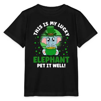 Cute elephant shamrocks St. Patrick's Day - Stanley/Stella MINI CREATOR Kids’ T-Shirt - black - Front - Mikhail (115cm)