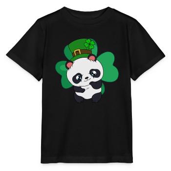 St. Patrick's Day Panda with St. Patrick's Hat - Stanley/Stella Kinder T-Shirt MINI CREATOR  - Schwarz - Vorne - Mikhail (115cm)
