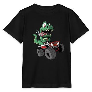 Un dinosaure conduit un camion monstre - T-shirt bio MINI CREATOR Stanley/Stella Enfant - noir - Devant - Mikhail (115cm)