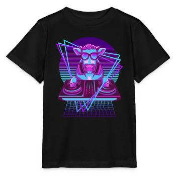 Vaporwave Cow DJ Booth Cow - Stanley/Stella MINI CREATOR Kids’ T-Shirt - black - Front - Mikhail (115cm)
