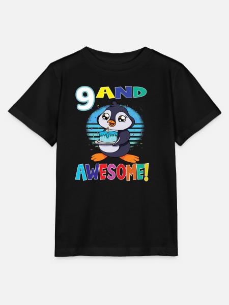 9 And Awesome Birthday Penguin Birthday Cake - Stanley/Stella Kinder T-Shirt MINI CREATOR - Schwarz