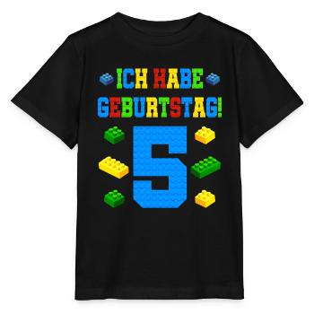 Bausteine 5. Geburtstag Junge Bauklötze - Stanley/Stella Kinder T-Shirt MINI CREATOR  - Schwarz - Vorne - Mikhail (115cm)