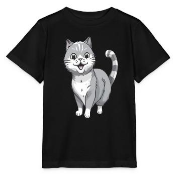Lächelnde Katze für Katzenfreunde - Stanley/Stella Kinder T-Shirt MINI CREATOR  - Schwarz - Vorne - Mikhail (115cm)
