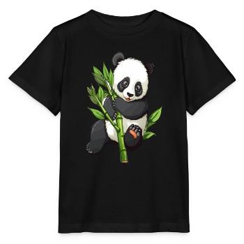 Knuffiger Panda mit Bambuszweig - Stanley/Stella Kinder T-Shirt MINI CREATOR  - Schwarz - Vorne - Mikhail (115cm)