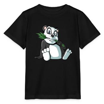 Cute panda bear with bamboo - Stanley/Stella MINI CREATOR Kids’ T-Shirt - black - Front - Mikhail (115cm)