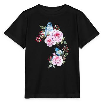 Fleurs Oiseau Oiseaux floraux - T-shirt bio MINI CREATOR Stanley/Stella Enfant - noir - Devant - Mikhail (115cm)