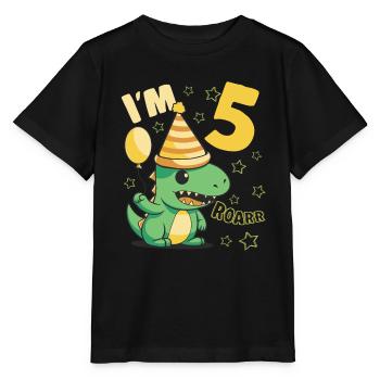 Dinosaur Birthday Party 5 Year Old Boy 5 Yrs Gift - Stanley/Stella MINI CREATOR Kids’ T-Shirt - black - Front - Mikhail (115cm)