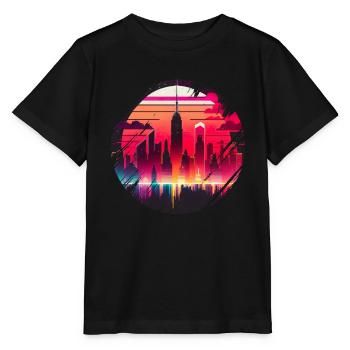New York City Skyline Sonnenuntergang Hitze - Stanley/Stella Kinder T-Shirt MINI CREATOR  - Schwarz - Vorne - Mikhail (115cm)