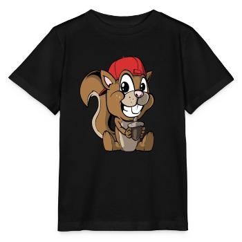Niedliches Eichhörnchen mit Haselnuss - Stanley/Stella Kinder T-Shirt MINI CREATOR  - Schwarz - Vorne - Mikhail (115cm)