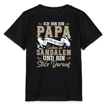 Ich bin der Papa mit Socken in Sandalen - Stanley/Stella Kinder T-Shirt MINI CREATOR  - Schwarz - Vorne - Mikhail (115cm)