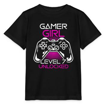 Gamer Girl Level 7 Unlocked Gaming Birthday Gift G - Stanley/Stella Kinder T-Shirt MINI CREATOR  - Schwarz - Vorne - Mikhail (115cm)